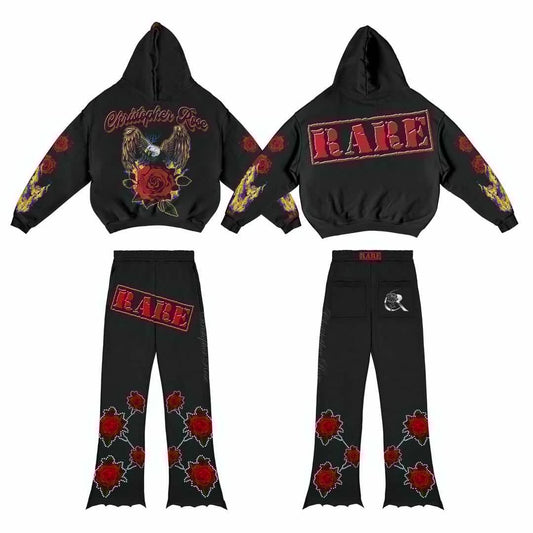 “Dream” Rose Black Hoodie Set